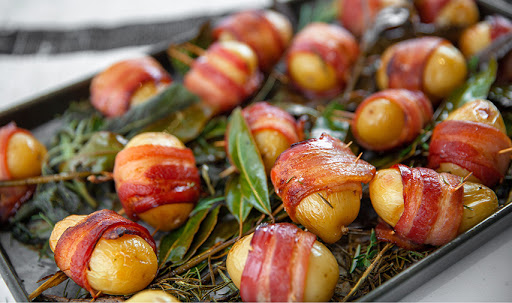 Baby potatoes wrapped in bacon 